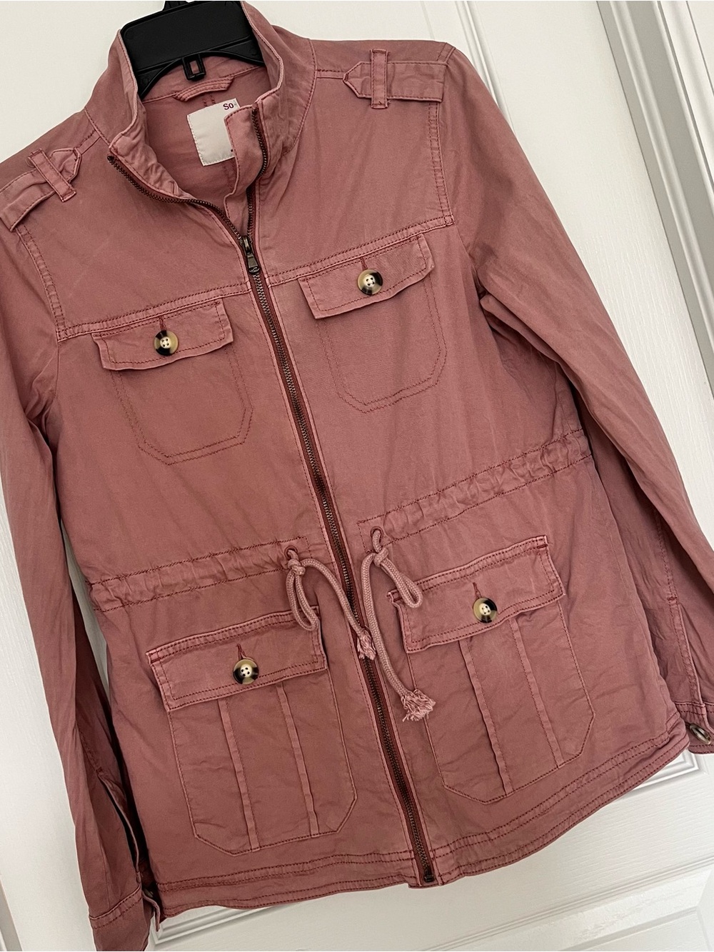 Women's Dusty Rose Utility Jacket with Drawstring Waist Boho Lightweight Capsule